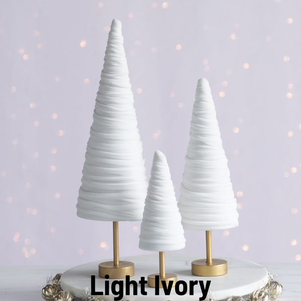 Your Heart's Content - Pedestal Trees Velvet Set of 3 Holiday Decor, Winter Mantel: Light Ivory