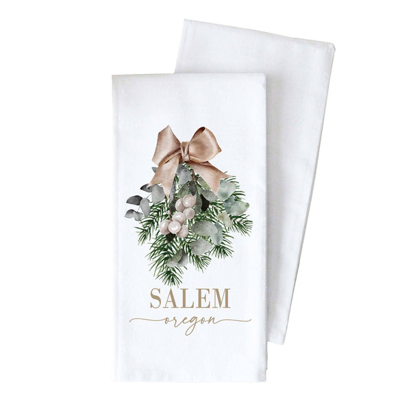 Porter Lane Home - Custom Christmas Floral Tea Towel: White • 100% Cotton