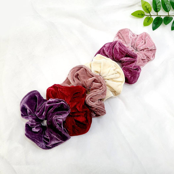 Funteze - Mauve Tone Jumbo Size Velvet Scrunchie: Assorted Color / ONE SIZE(12)