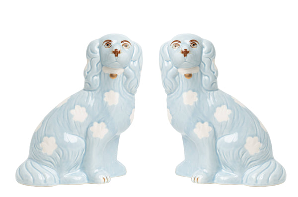 The Enchanted Home - PALE BLUE STAFFORDSHIRE DOGS PORCELAIN LARGE