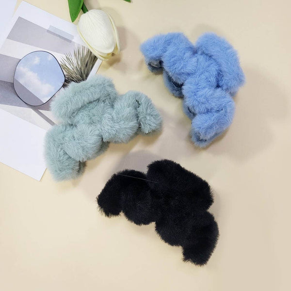 Funteze - Faux Fuzzy Hair Claw Clip: Assorted Color / ONE SIZE(12)