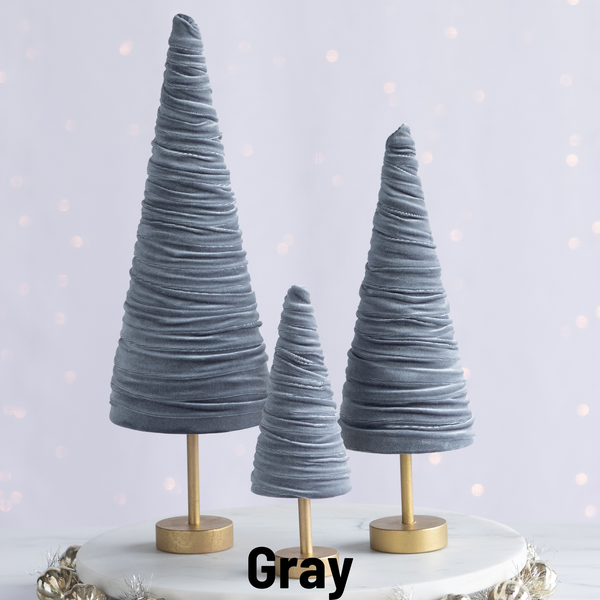 Your Heart's Content - Pedestal Trees Velvet Set of 3 Holiday Decor, Winter Mantel: Gray