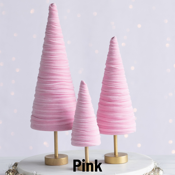 Your Heart's Content - Pedestal Trees Velvet Set of 3 Holiday Decor, Winter Mantel: Pink