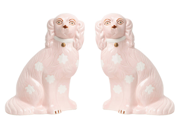 PALE PINK STAFFORDSHIRE DOGS PORCELAIN LARGE